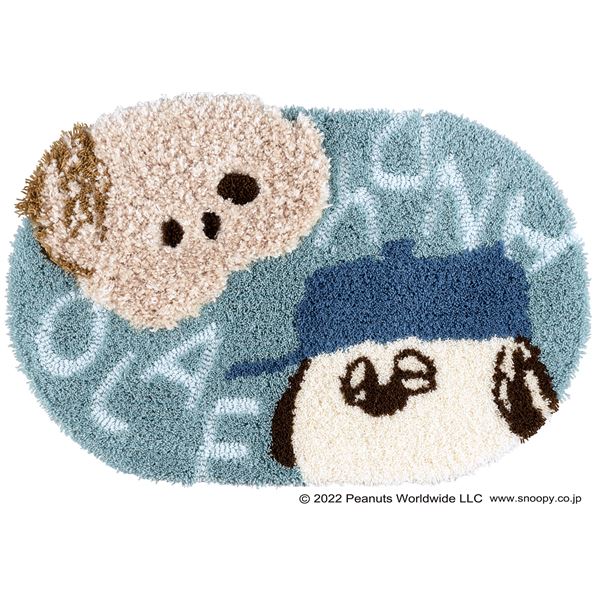 ラグ マット 絨毯 約幅45×丈70cm アンディ＆オラフ ブルー 日本製 PEANUTS マット スミノエ リビング インテリア家具