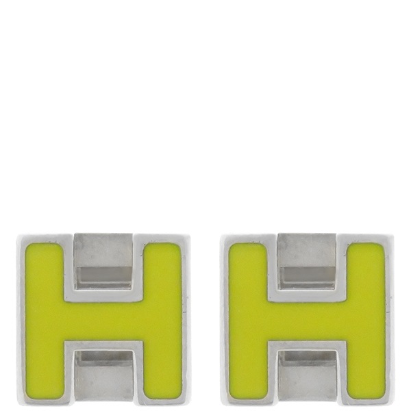 エルメス HERMES ピアス カージュ ド アッシュ Hキューブ メタル エナメル イエロー×シルバー シルバー金具 黄色 ソルド品 【中古】