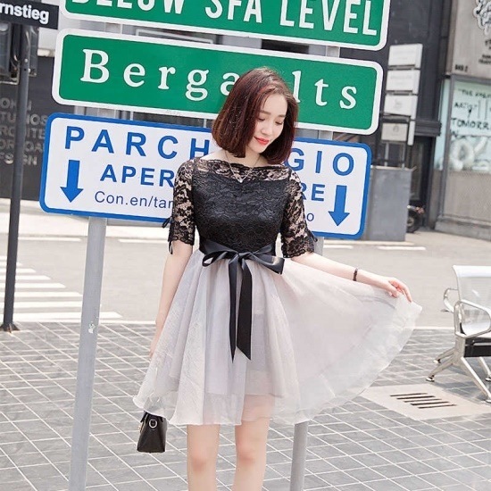 レースチュール ふんわり可愛いミニワンピース リボン 綺麗 おしゃれ 可愛い 上品 清楚 デート 結婚式 二次会 お呼ばれ 女子会 記念日 インスタ映え 2018年新作 演奏会