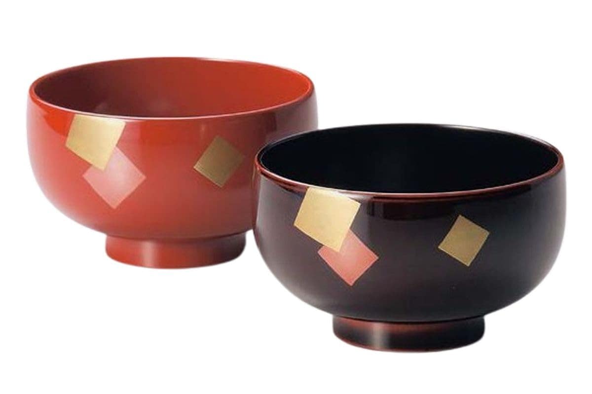 J-kitchens お椀 日本製 色紙 夫婦汁椀 溜と朱 （2客) 11.5cm 漆塗り 手塗り その壱