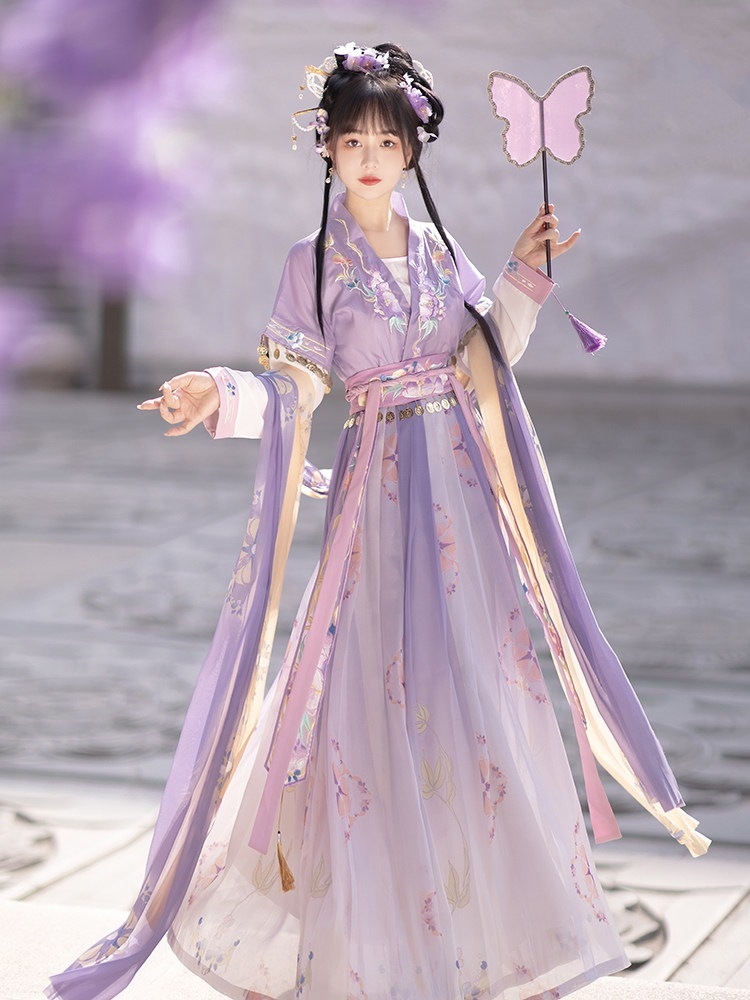 妃亦坊オリジナル漢服拂鈴花唐製の齐腰唐褙子襦裙刺繍入り中国風日常夏物