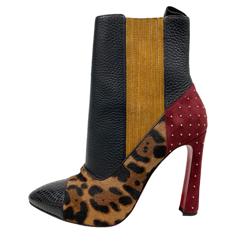 ME IN THE 90S PLUME 39 サイドゴアブーツ ハラコ パイソン スタッズ レザー ブーツ ブラック レディース ブランド