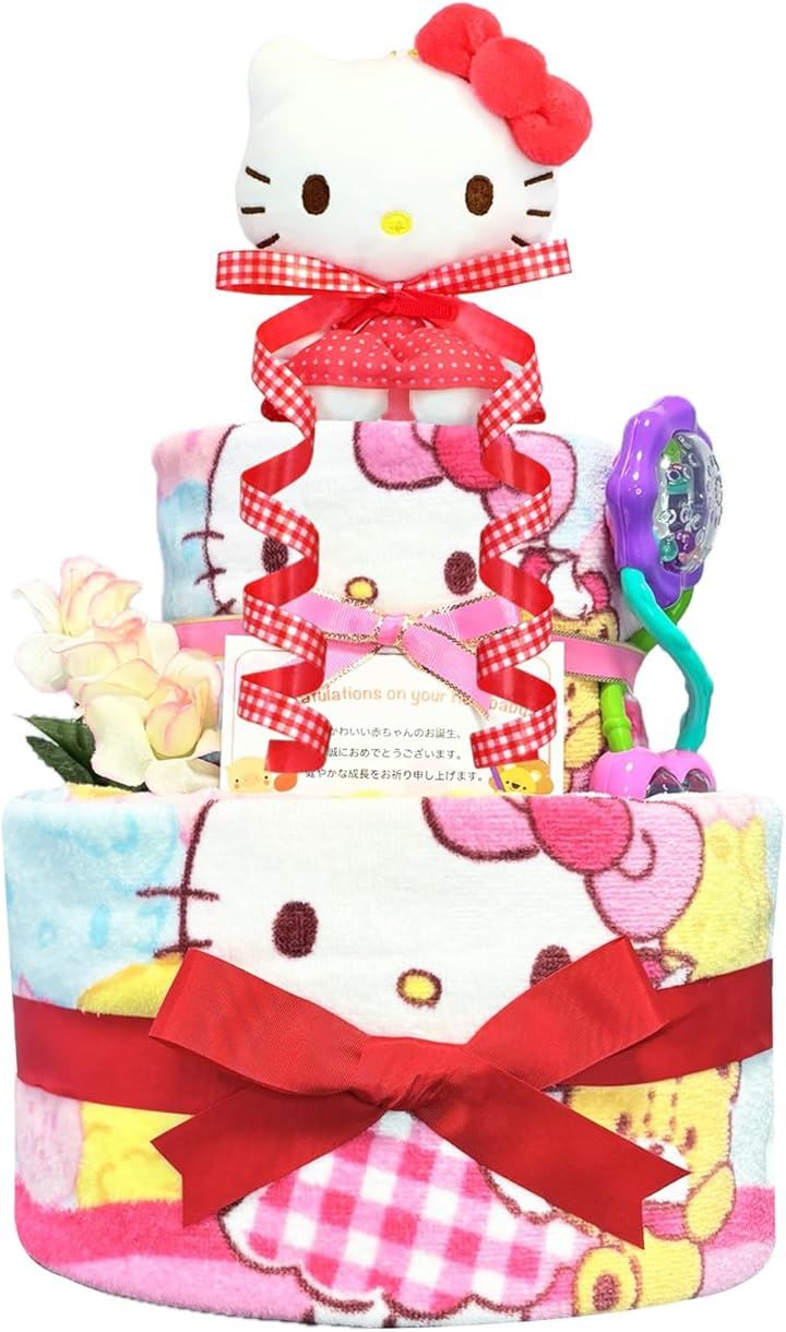 おむつケーキ 女の子 出産祝い 赤ちゃん 誕生日 ベビーシャワー ギフト(ピンク, 2段 Sサイズ)