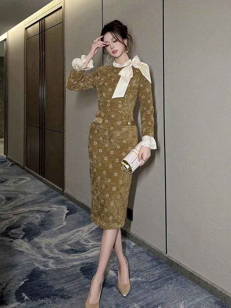 卒業式 ベルベット パーティー 演奏会 ワンピース ウェディング ドレス 披露宴 大人 結婚式 秋 リボン 同窓会 キャバ 二次会