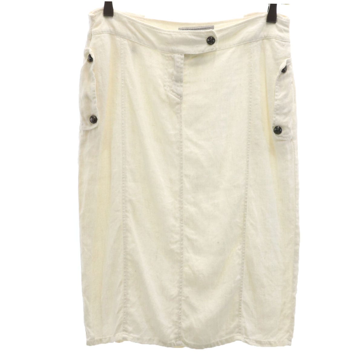 VERSACE JEANS SIGNATURE ヴェルサーチ ジーンズ シグネチャー イタリア製 リネン ミモレ丈 タイトスカート 38 アイボリー レディース 古着