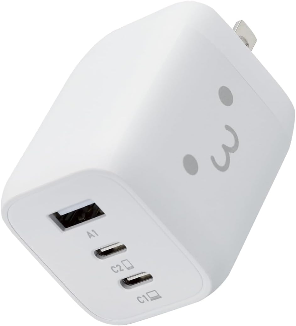 エレコム 充電器 65W USB PD対応 3ポート Type-C USB-A iPhone 16 15 14 iPad Macbook Air ノートPC しろちゃん EC-AC4465WF