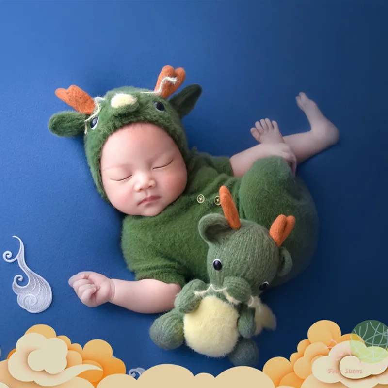 新生児用の緑のドラゴン写真服セット,帽子,オーバーオール,人形,フォトアクセサリー,スタジオ衣装,3個 8,887円