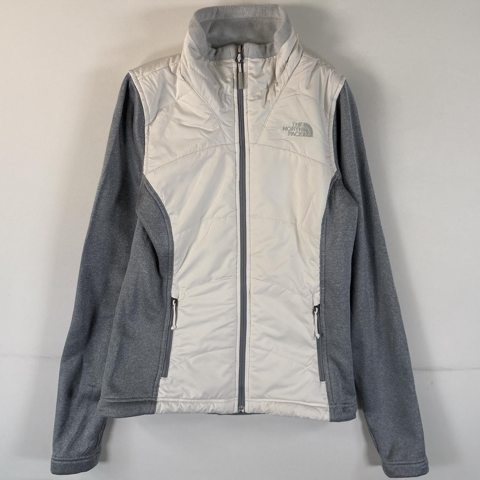 古着 中綿ナイロンジャケット ワンポイントロゴ刺繍 フルジップ ツートン XS ホワイト レディース