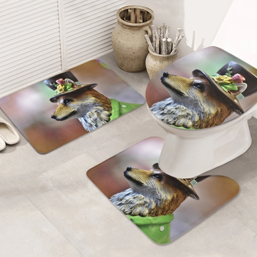 3ピースバスラグセット dog-figure-dog-ead-dog-figure-b お手入れが簡単 ノンスリップ 耐久性