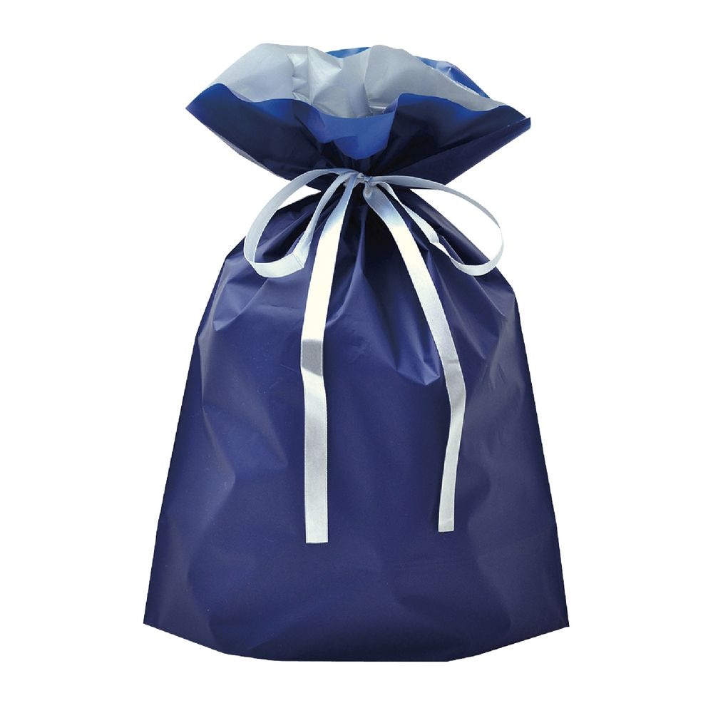 ササガワ ギフトバッグ 巾着袋 梨地 リボン付 ネイビー 幅310x高さ430＋マチ120mm 50枚入 50-3560