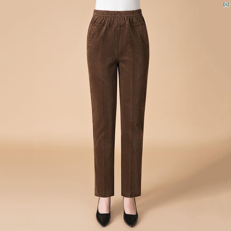 レディース ファッション おしゃれ 春夏 秋　冬 大人 上品 高級 マダム プレゼント 敬老日　おばあちゃん パンツ 秋冬 裏起毛コーデュロイ コーデュロイパンツ ハイウエスト グラニー カジュアル
