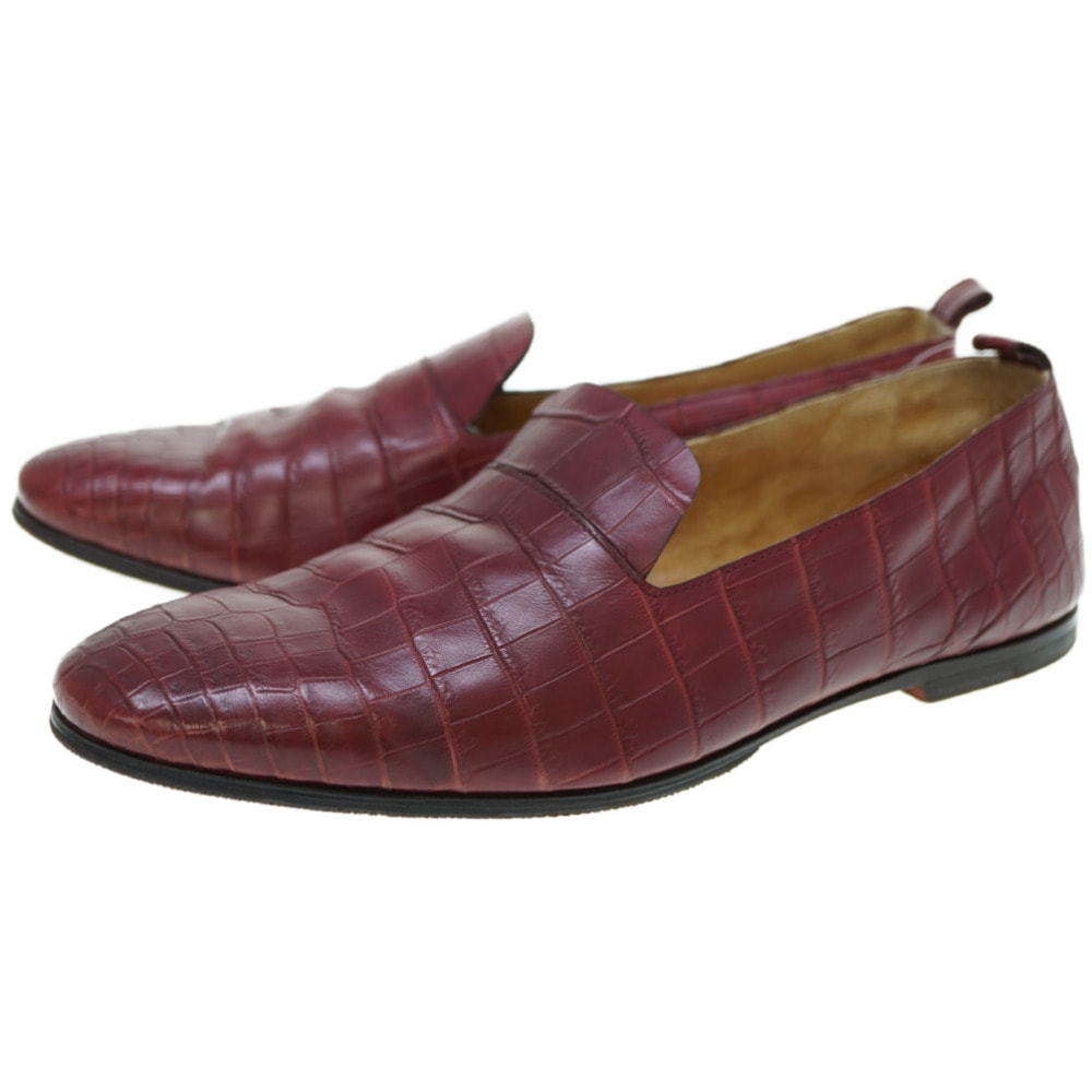 美品 ローファー シューズ レザーシューズ マットクロコ ボルドー 0140【中古】 メンズ