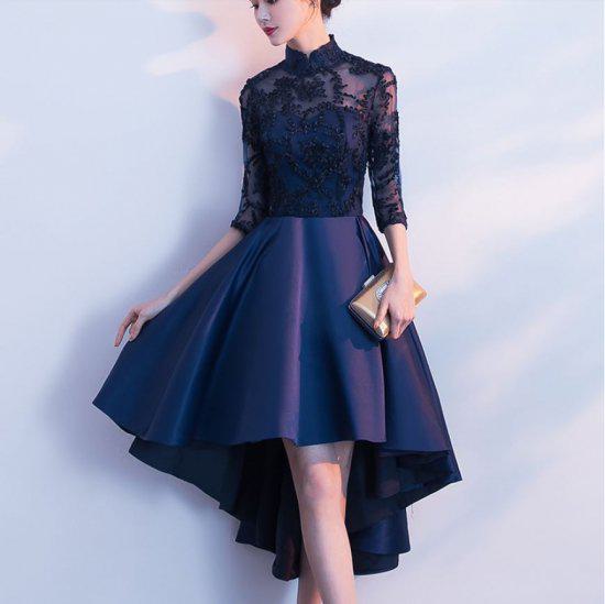 大きいサイズ セクシー キャバ嬢 発表会 可愛い スタンドカラー オルチャン プチプラパーティードレス ショートスカート フォーマル 七分袖 7,293円