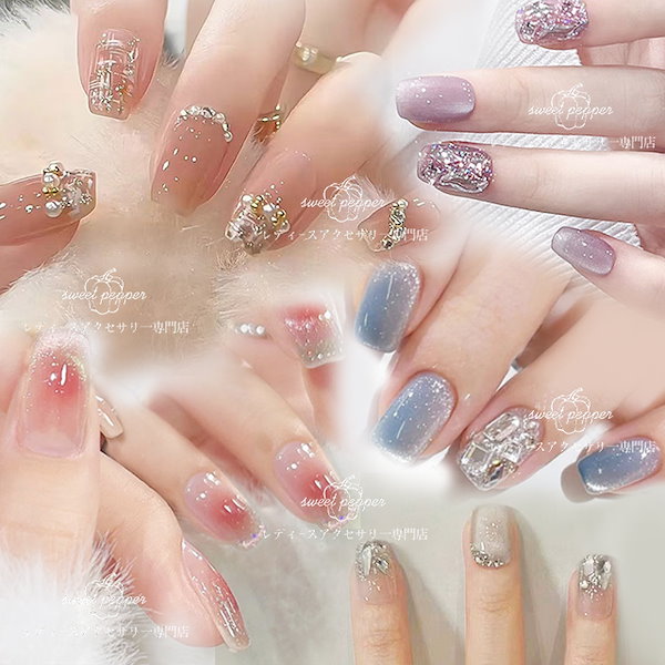 Qoo10] ネイルチップ 成人式 ネイル クロネコ即