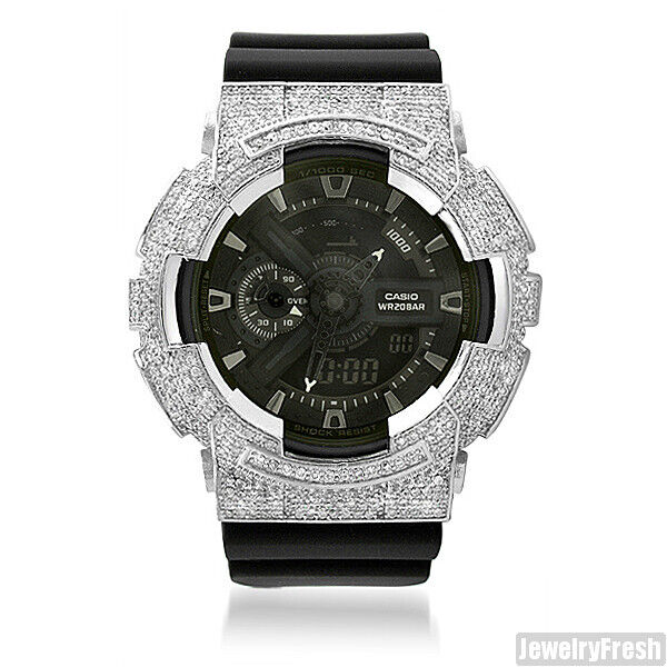 その他 ファッション腕時計 Silver Custom Iced Out Casio G-Shock GA-110 Mens Watch