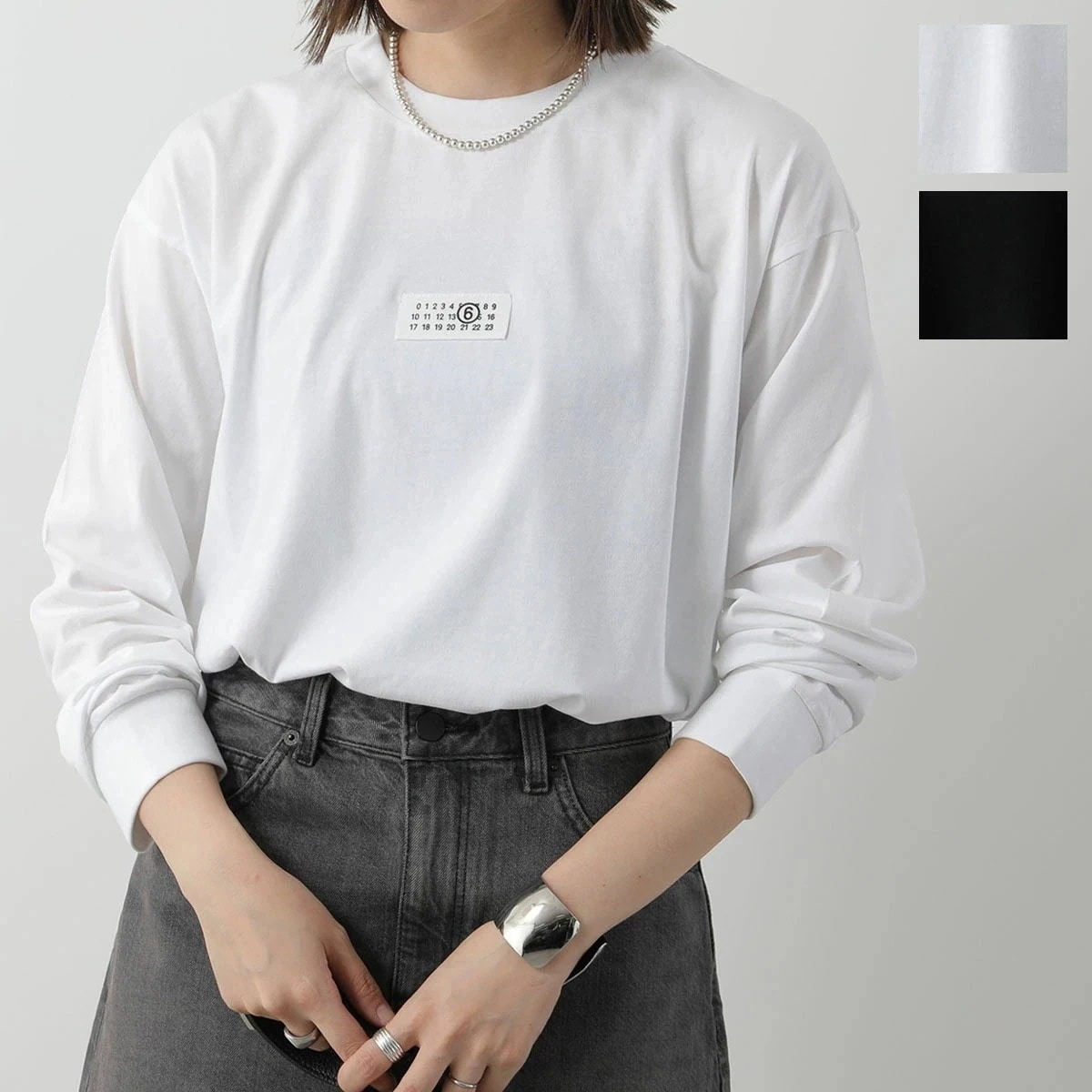 MM6 エムエムシックス メゾンマルジェラ Tシャツ SH0GC0034 S24312 レディース 長袖 ロンT コットン ナンバリング ロゴT クルーネック カラー2色