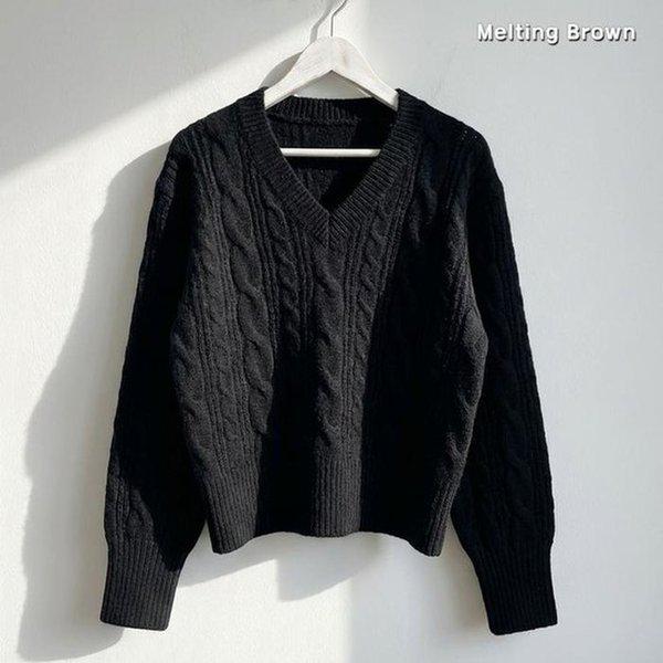 女性ルーズフィットVネックケーブルニット DN26