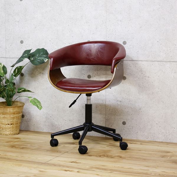 ワークチェア オフィスチェア 幅60cm ワイン キャスター ガス圧式 高さ調整可 リビング 在宅ワーク 子供部屋 書斎