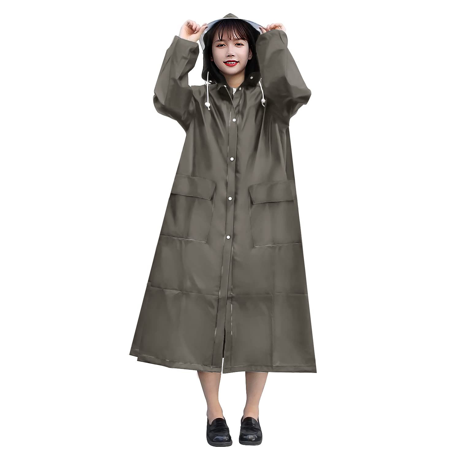 AOKAETE レインコート レディース メンズ 自転車 リュック対応 透明レインバイザー付き レインウェア 男女兼用 大きいサイズ バイク ポンチョ レインポンチョ ロング丈 防水 防風 豪雨 梅雨