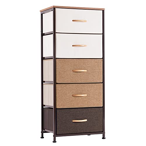 LYNCOHOME チェスト タンス 隙間収納 スリムストッカー 脱衣所収納 タオル 布製 引き出し シンプル 一人暮らし 転倒防止 5段 【幅45×奥行29.8×高さ98cm 】