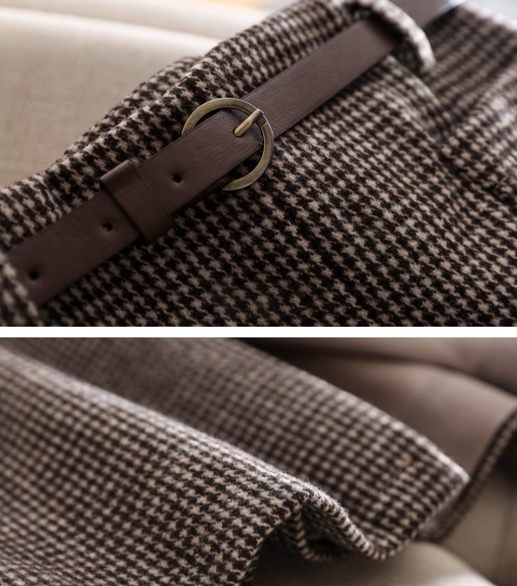 チェック柄ミドル丈スカート チェックカジュアルスカート 秋冬コクーンスカート スリット入りスカート スカート ボトムス プリーツスカート コクーンスカート タイトスカート 膝下 ロング ロング丈