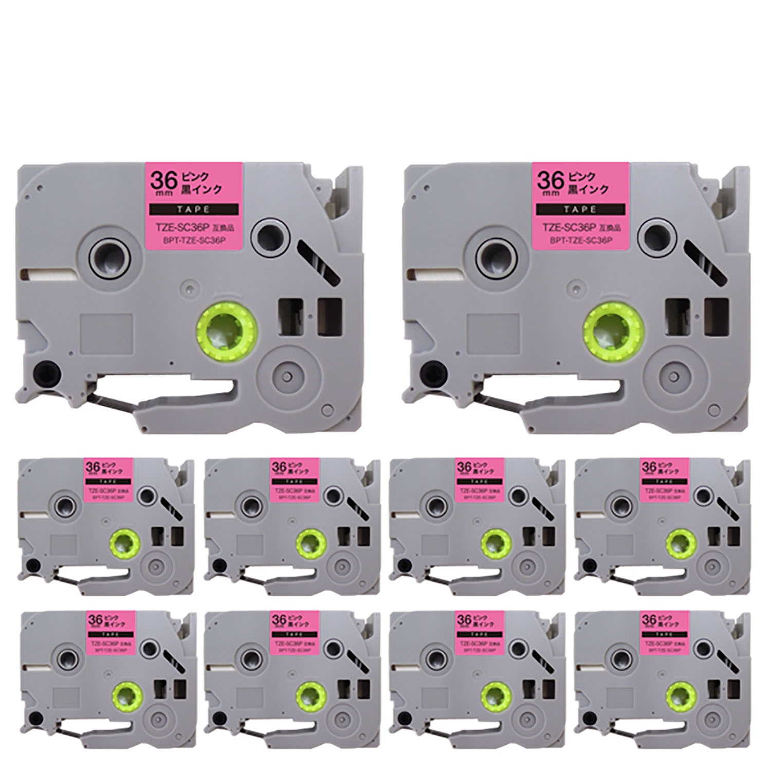 ブラザー用 ピータッチ 互換 テープ TZE-SC36P ラベルカートリッジ ピータッチキューブ対応 10個セット 36mm／ピンクテープ／黒文字