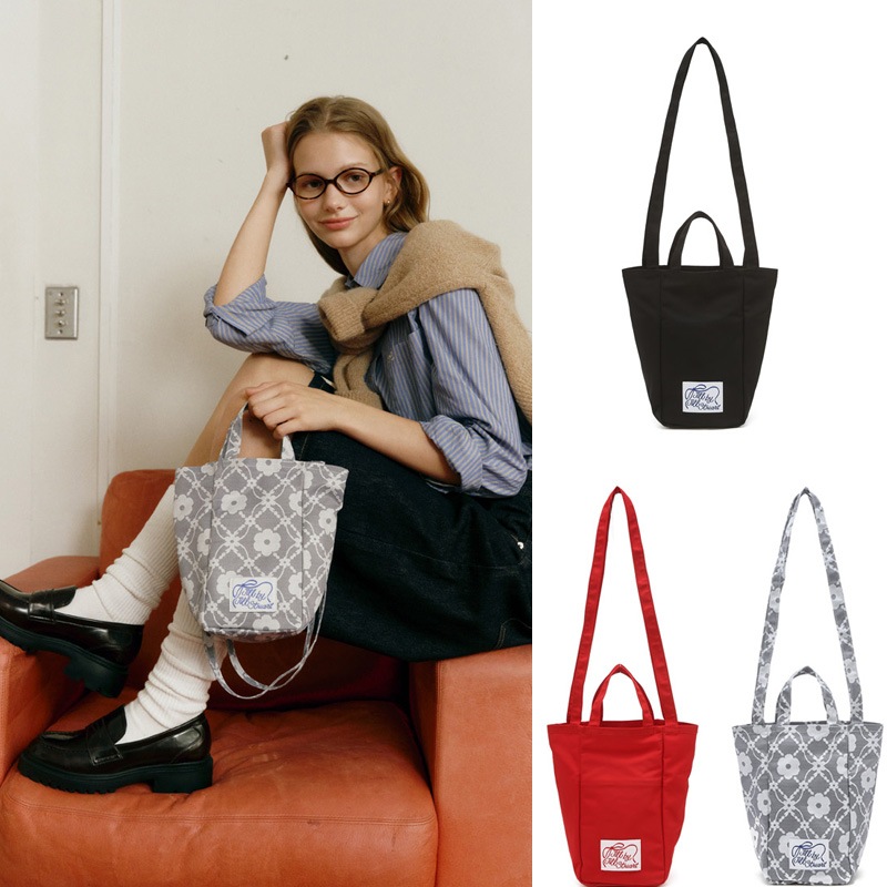 【コージー】ナイロン スモールトートバッグ - 3カラー / BLACK / RED / IVORY / ショルダー兼用トートバッグ / エコバッグ