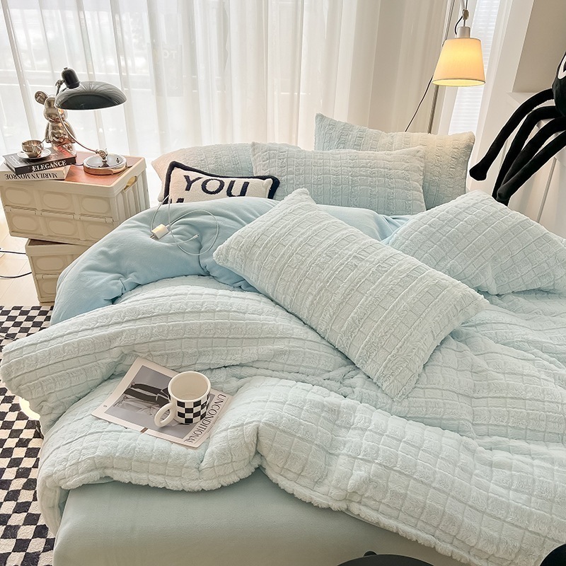 秋冬両面ベルベット増厚ラビットベルベットミルクベルベット4点掛け布団カバーあったかシーツコーラルベルベット4点セット