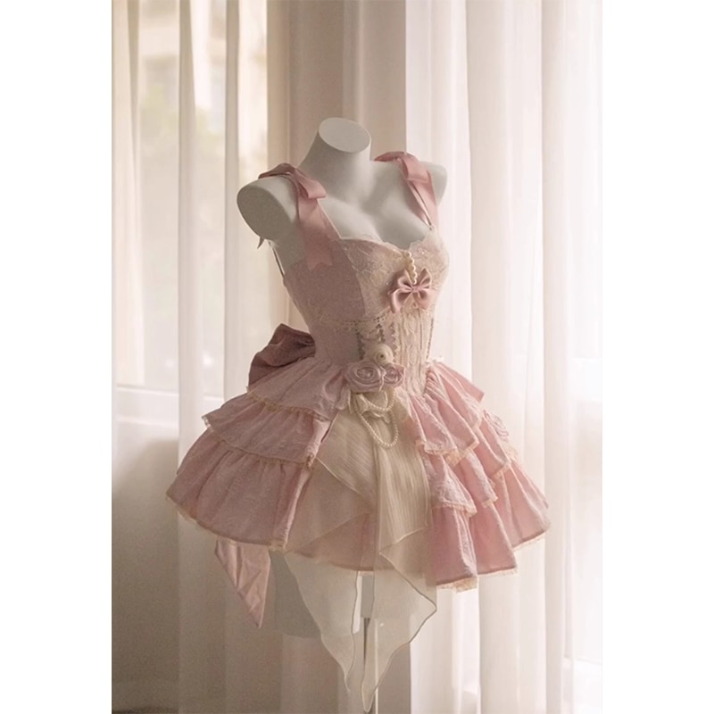 コスプレドレスロリータスカートワンピースピンクロリータバレエスリーピースドッグショートロリータjskドレスバースデードレス