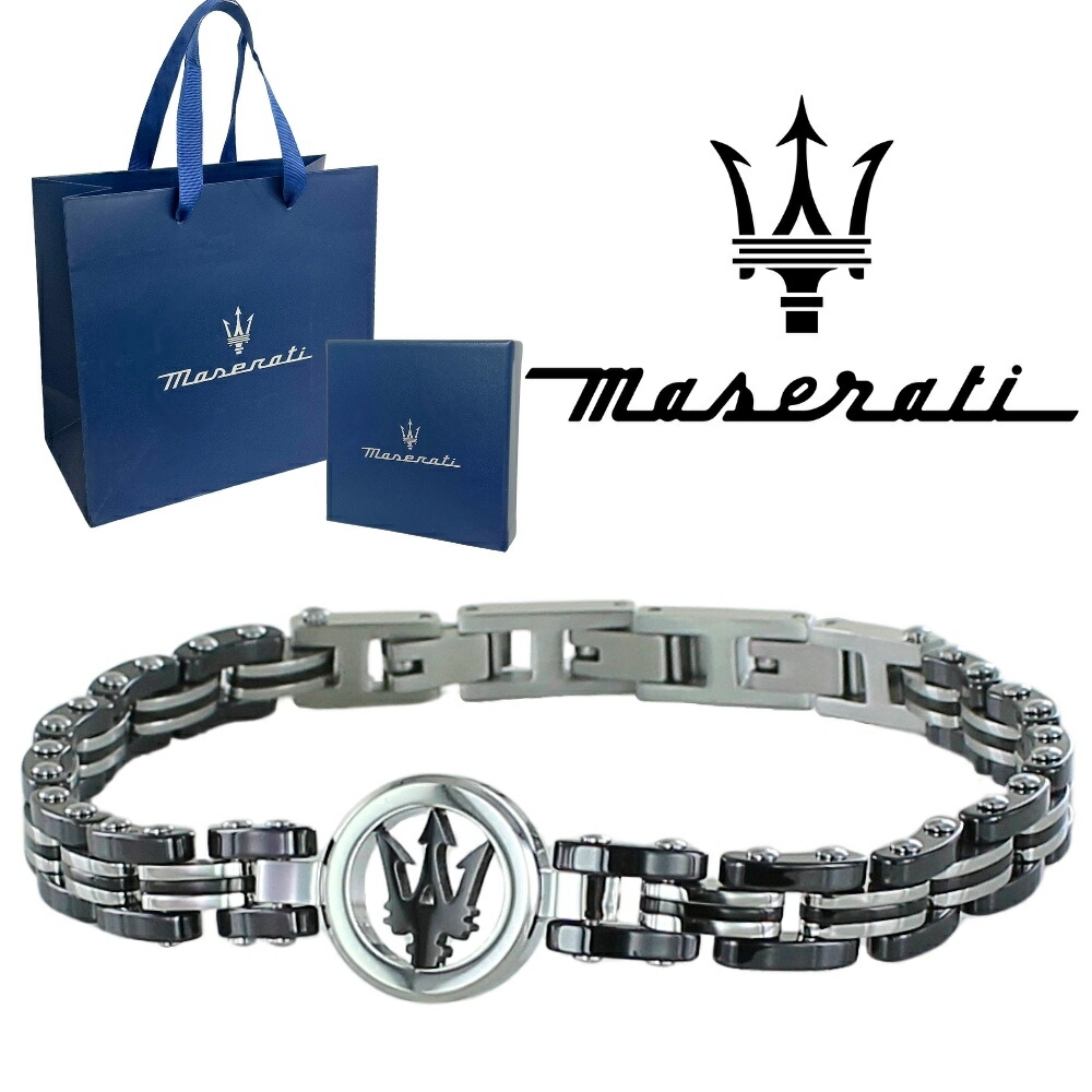 正規品 純正ショッパー付き マセラティ ブレスレット メンズ レディース ユニセックス ロゴ チェーンブレスレット ステンレス ブラック シルバー 誕生日 記念日 プレゼント ギフト JM219AQH
