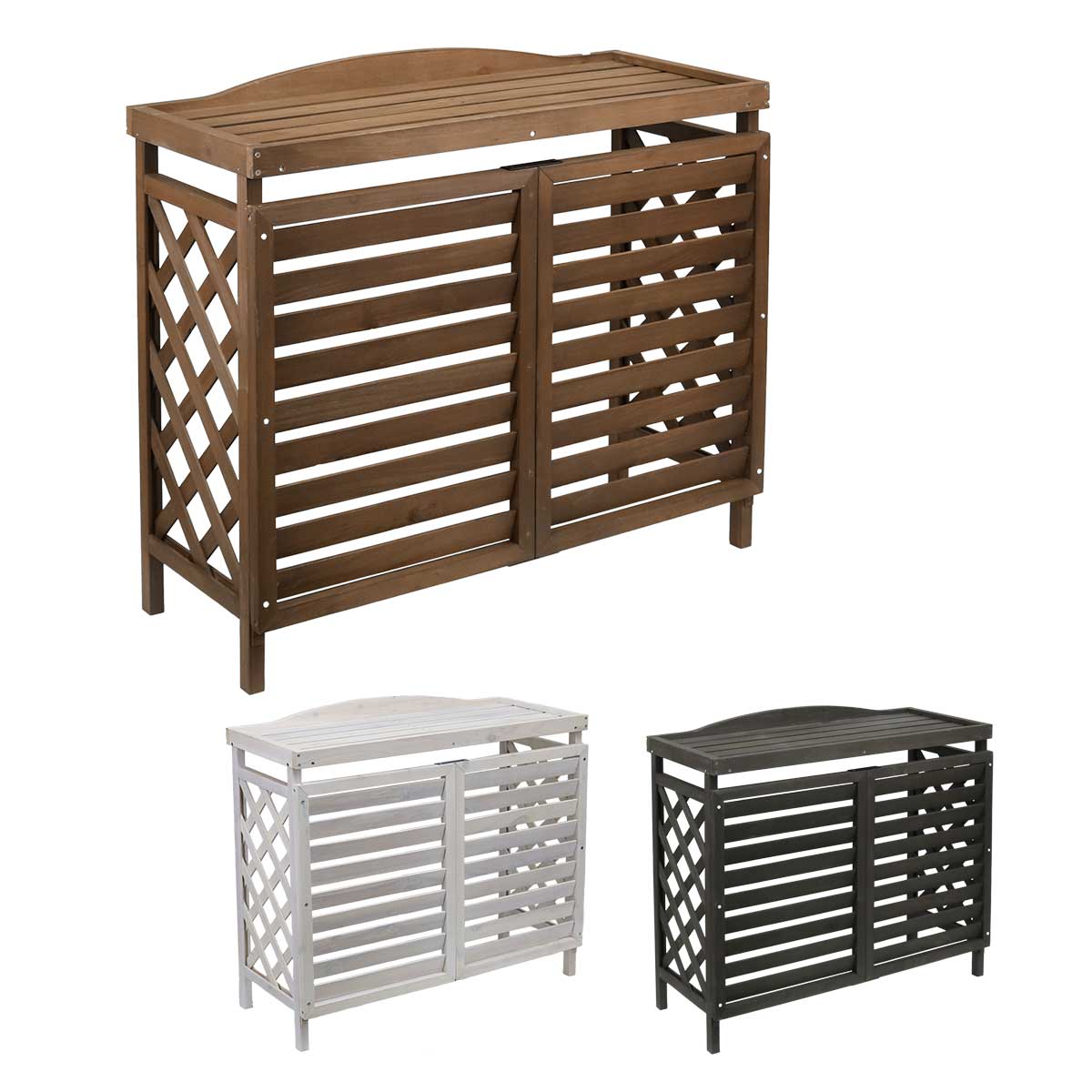 室外機カバー 木製 逆ルーバータイプ 幅93cm 天然木 おしゃれ 目隠し カバー 上置き可能 ガーデニング ナチュラル 北欧風 省スペース 3色展開 9,141円