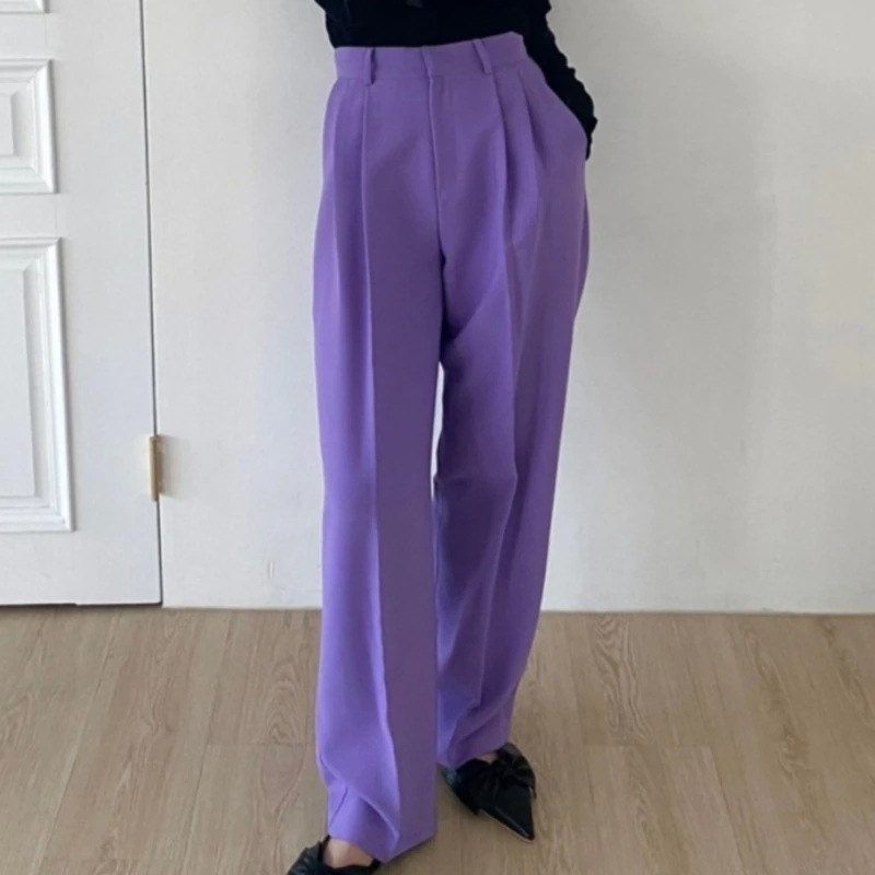 センタープレス ハイウエスト パンツ ボトムス ズボン ワイドパンツ ストレートパンツ カラーパンツ ロング ロング丈 ストレート ワイド ポケット シンプル カジュアル 大人 上品 おしゃれ お洒落