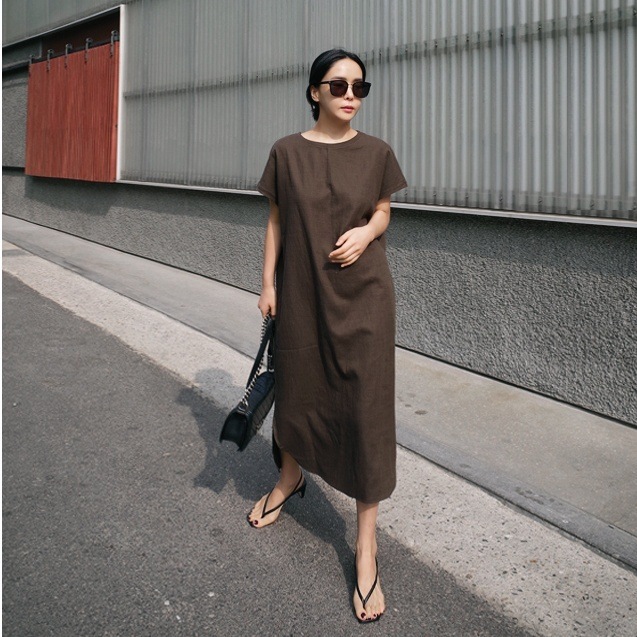 ワンピース レディース フレアワンピース 膝下 マキシ丈 袖あり 半袖 ラウンドネック 襟なし 無地 カジュアル ラフ こなれ感 マタニティ レイヤード 休日 かわいい 公園 ママ 韓国 XL ピンク