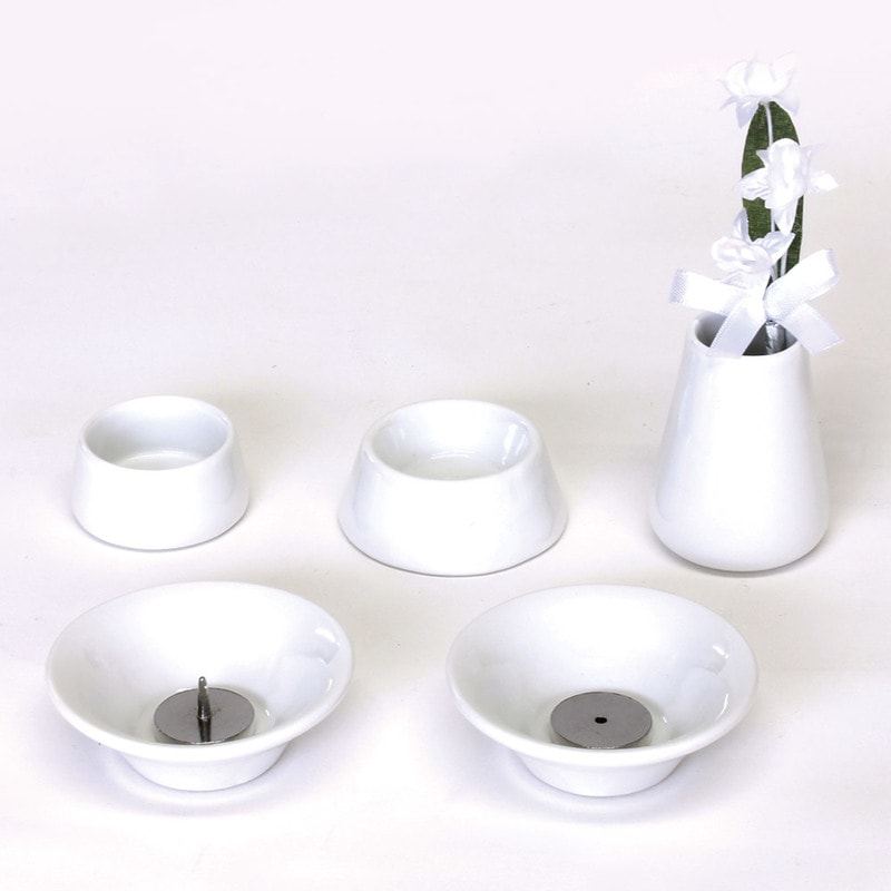 [2点セット] ペット仏具 omoide no akashi / おもいでのあかし 仏具8点セット 陶器ホワイト 【 小物 ペット供養 ペット用品 ペット用仏具 思い出 葬祭用品 仏具セット ペットグ