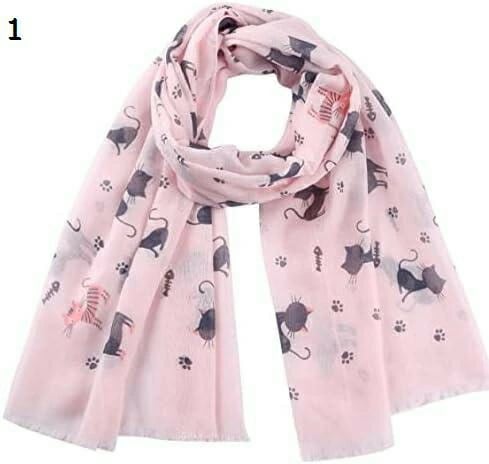 【20%OFFクーポン～】スカーフ レディース シフォンロング 猫フットプリントプリントヒジャーブショールビーチスカーフポンチョラップヘッドスカーフブライドメイドブライダルウェディング