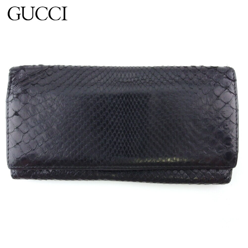 長財布 ファスナー付き 財布 パイソン レディース メンズ ブラック シルバー 中古