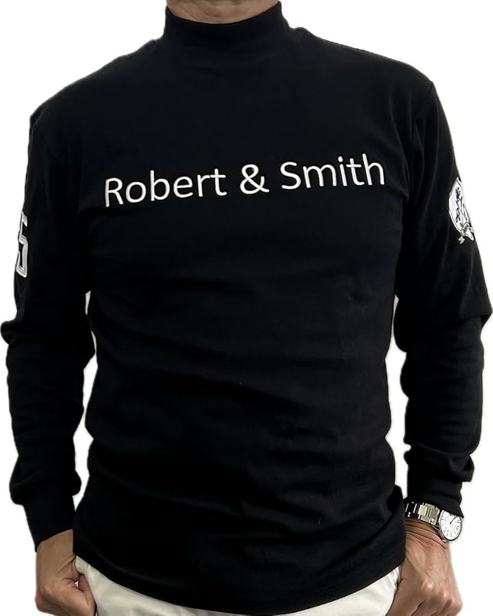 ロバート＆スミス ゴルフハイネックシャツ 長袖 モックネックシャツ 秋冬ゴルフウェア(ブラック, XL)