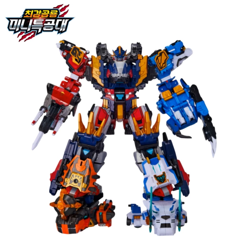 【韓国公式】:: 5体セット :: ミニフォース DINOID WARRIOR 最強恐竜 レックスカイザーD6 サンダーティラ／バーニングケラ／マグキロ／フローズンタイガー／レックスカイザー