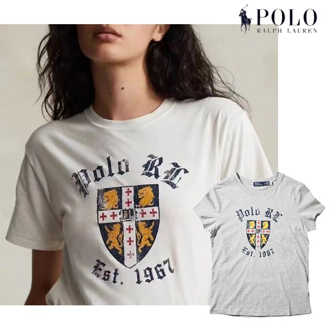 本物保証 ラルフ レディース コットン ポロベアー & 限定プリント 半袖 Tシャツ 2 カラー（ヘザーグレー / ホワイト） RL7360 （ポロベアー& 限定プリント）