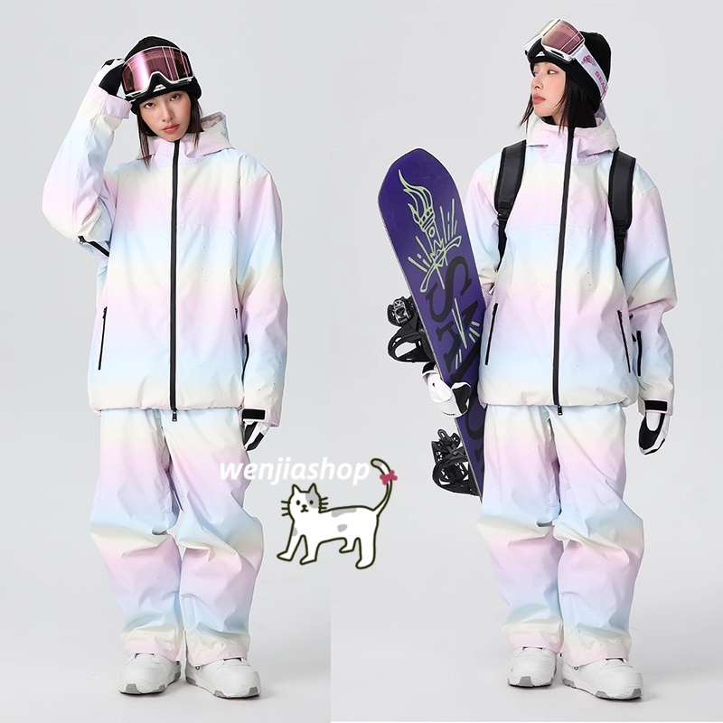 スノーボードウェア 2024 2025 上下セット メンズ レディース 虹色 キラキラ ゆったり アウター パンツ ズボン 3Lセットアップ ウィンタースポーツ韓国風防水 スキーウェア スノボウェア