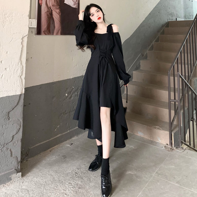 大きいサイズの婦人服デブシスター初秋イレギュラーフリルハイウエストスリットドレス気質スクエアカラーロングセクション 母の日 母の日-0008949