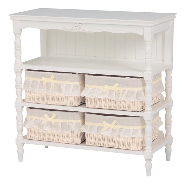 キャビネット バスケット4個付き 幅75cm ヨーロッパ調 ホワイト RCC-1677