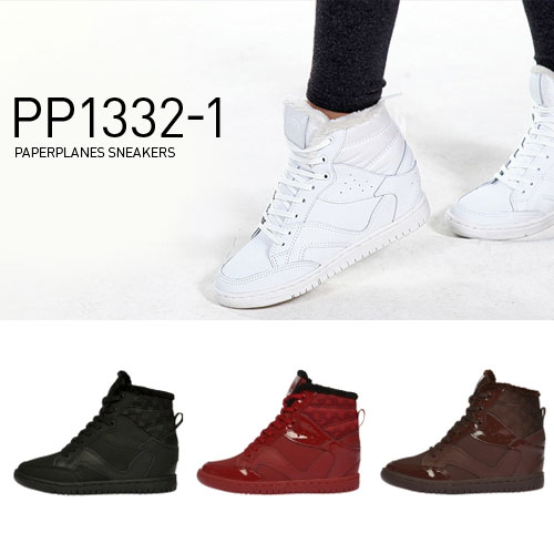 2015年新作 Made in KOREAPAPERPLANES PP1332-1 冬 fur シューズファッションのカジュアルシューズスタッズスニーカーハイカットスニーカーウェッジソールインソール