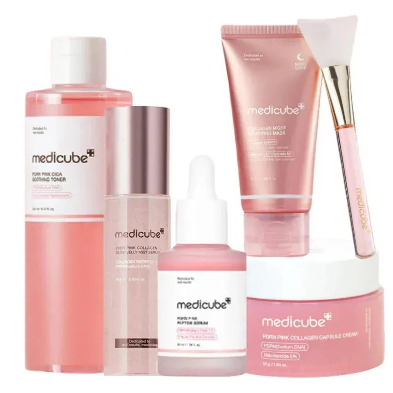 PDRN ピンク 人気 5点 セット (ナイトパック 75ml+シカトナー250ml+アンプル 30ml+カプセルクリーム 55g+ミスト 100ml) / 韓国人気 毛穴ケア スキンケアセット