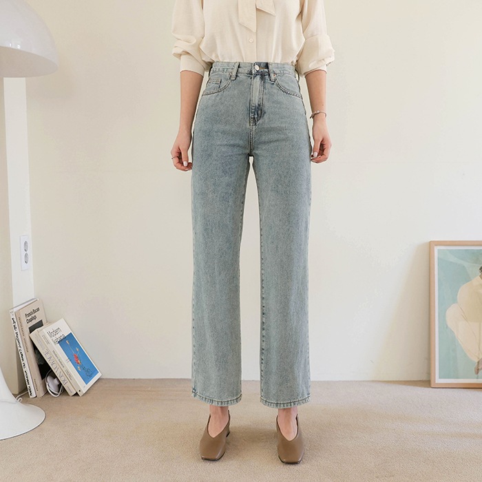 [韓国ファッション]ペペ 女性用 3段丈 ストレート ストレート ジーンズ (ショート/ベーシック/ロング)