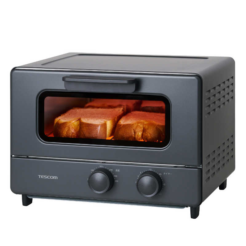 テスコム　トースター 4枚焼き オーブントースター コンパクト 無段階温度調節 1200W タイマー30分 遠赤外線ヒーター 鉄製フレーム扉 パンくずトレイ付 ブラック　TSB60A-K