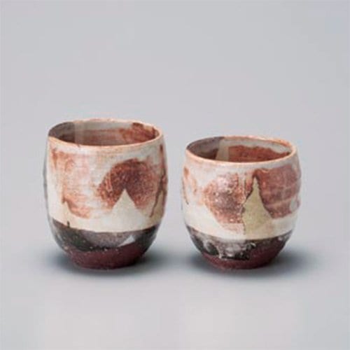 夫婦湯呑 侘び彩湯呑 大小セット [大8.2×9.5cm 350cc 小7.5×8.5cm 280cc] 手造り 和食器 料亭 旅館 飲食店 業務用