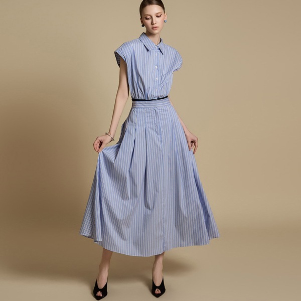 D5235 ストライプ シャツ ワンピース