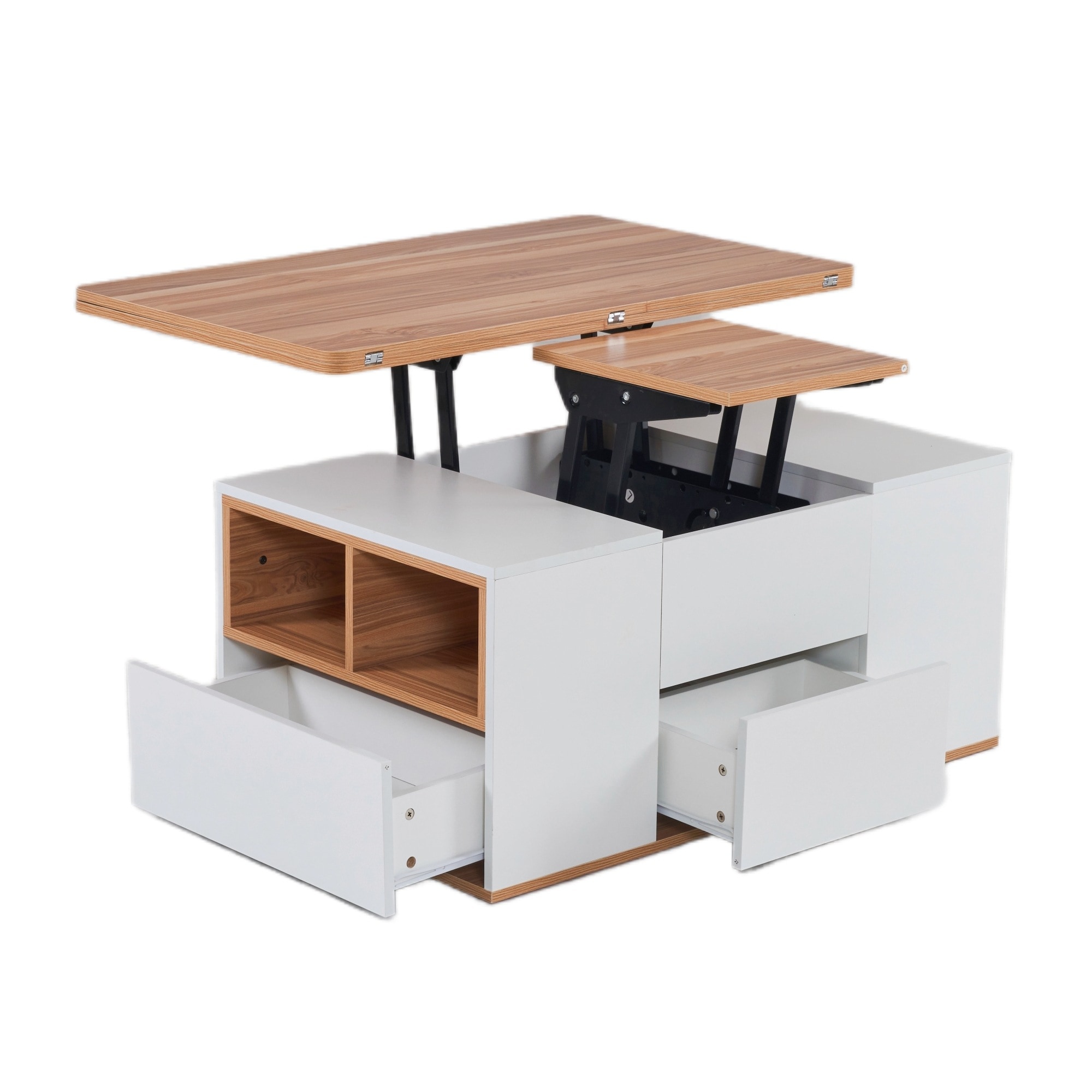 【国内発送Ｍ】465テーブル センターテーブル 昇降式テーブル 高さ調節可能 幅100 折りたたみ 天板昇降 引出し 多機能 ダイニングテーブル【ホワイト】