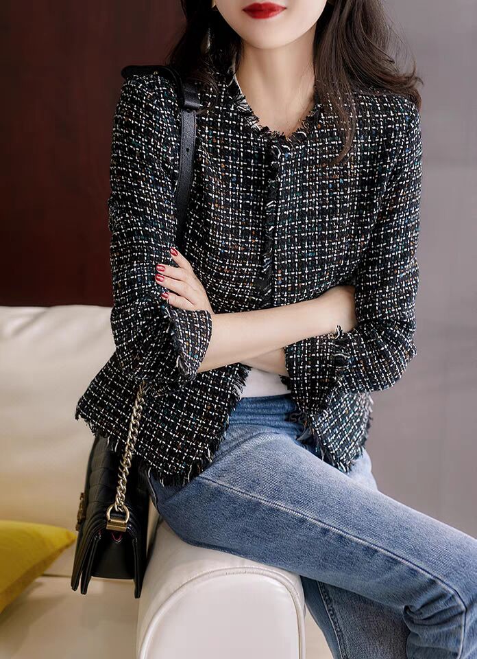 ブレザージャケット レディース 秋新作 長袖ツイードブレザー ノーカラージャケット カーディガン チ